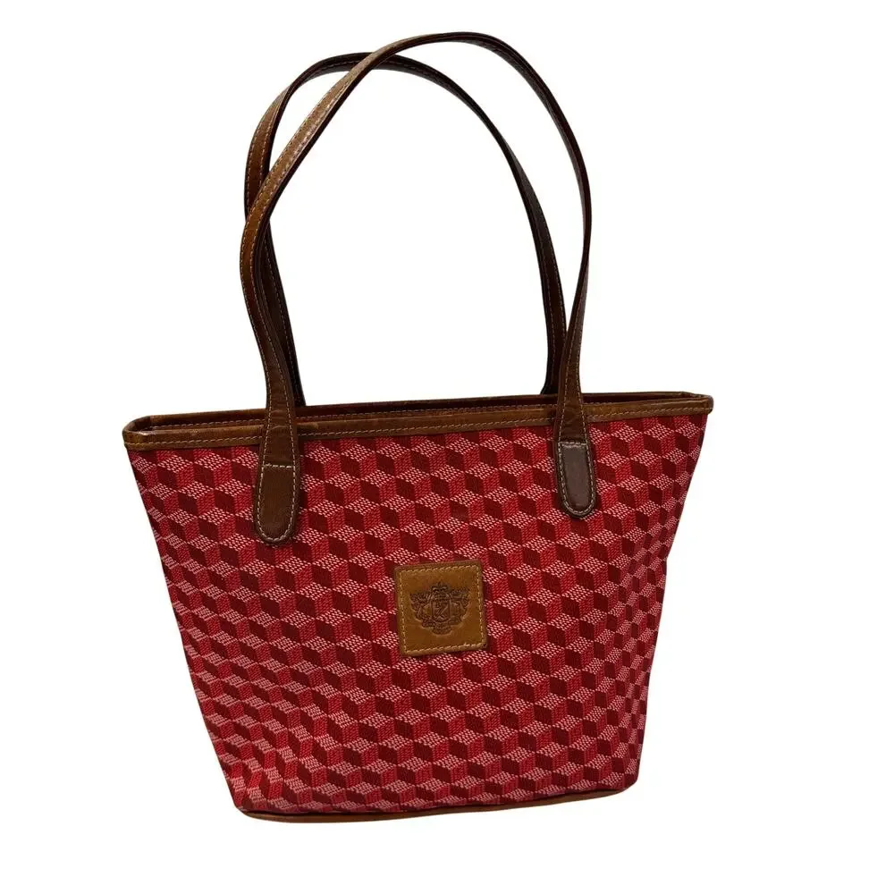 Barrington Purse Red 3D Print Florentine Leather Trim Zip Tote